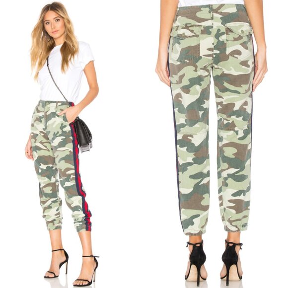 MOTHER The No Zip Misfit Camoflauge Stripe Jogger Pant Womens 26 Green Cargo - Picture 1 of 9